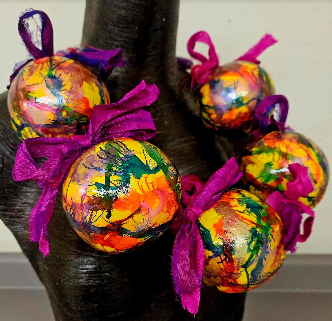 Whimsical Oversized Lighweight Alcohol Ink & Sari Silk Ribbon Luxury N