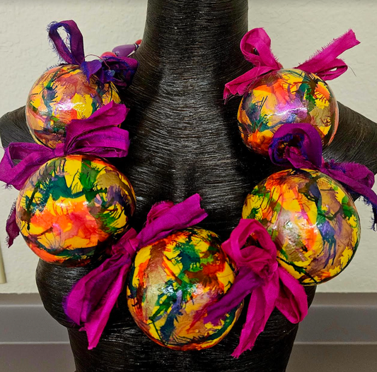 Whimsical Oversized Lighweight Alcohol Ink & Sari Silk Ribbon Luxury N