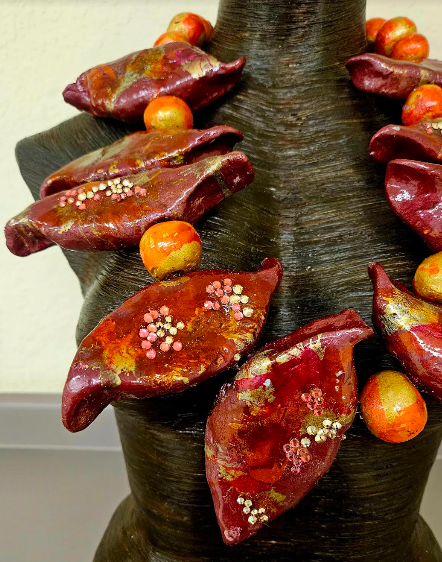 Garnet & Gold Avant Garde Hand Sculpted Wearable Art Chest Piece, P