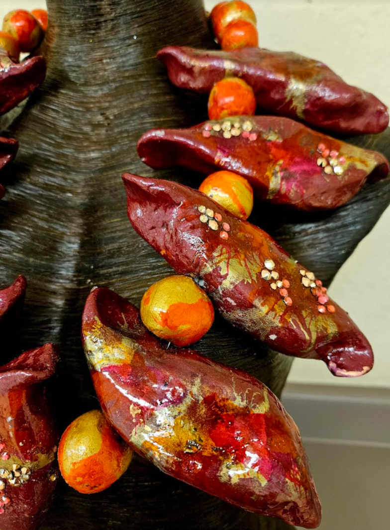 Garnet & Gold Avant Garde Hand Sculpted Wearable Art Chest Piece, P