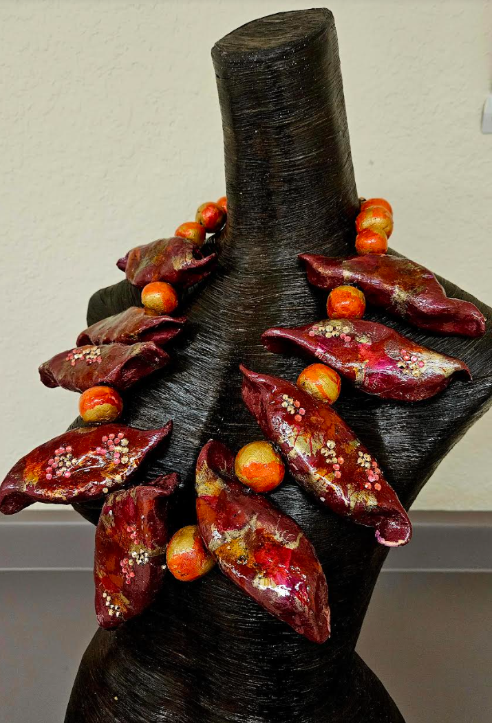 Garnet & Gold Avant Garde Hand Sculpted Wearable Art Chest Piece, P