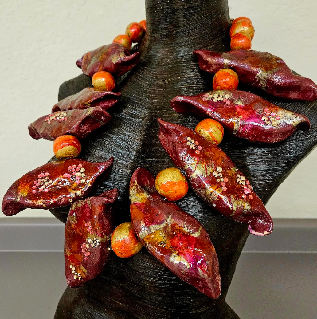 Garnet & Gold Avant Garde Hand Sculpted Wearable Art Chest Piece, P