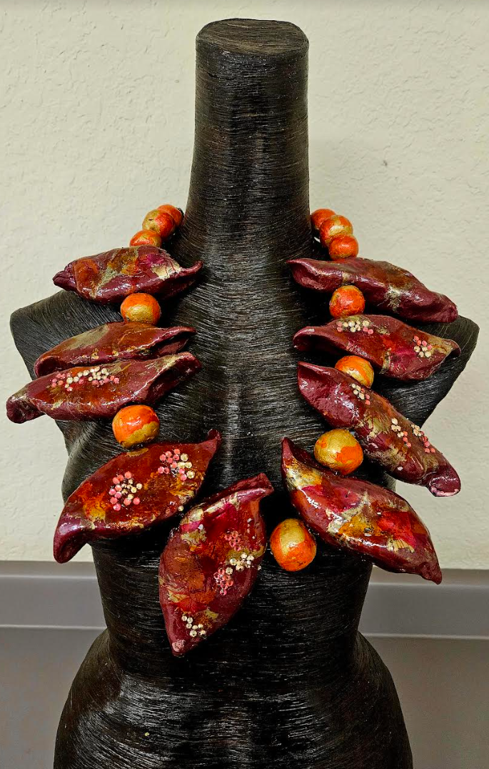 Garnet & Gold Avant Garde Hand Sculpted Wearable Art Chest Piece, P