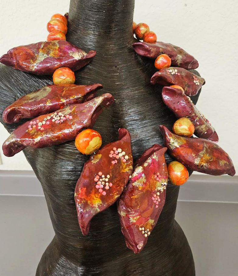Garnet & Gold Avant Garde Hand Sculpted Wearable Art Chest Piece, P