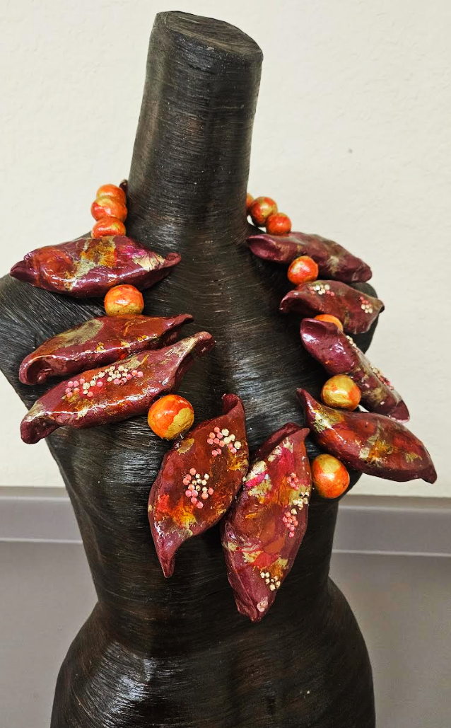 Garnet & Gold Avant Garde Hand Sculpted Wearable Art Chest Piece, P