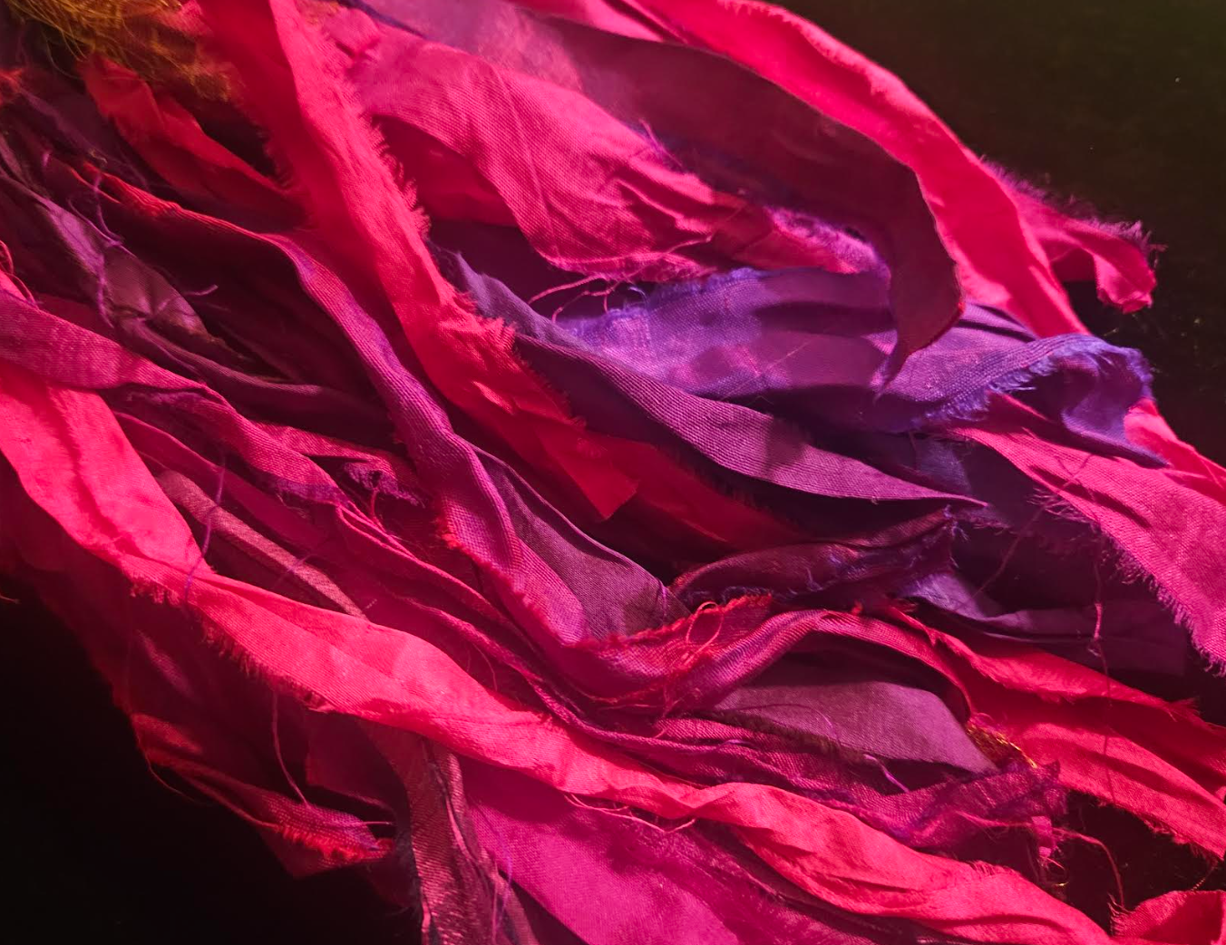 Fuchsia & Purple Sari Silk Ribbon With Agate Pierced Statement Earring