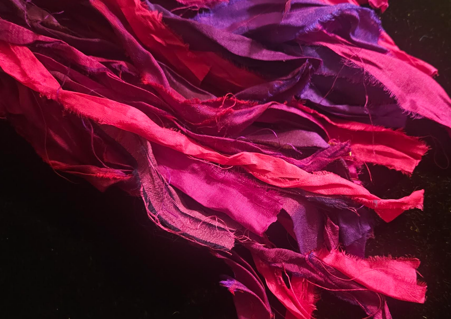 Fuchsia & Purple Sari Silk Ribbon With Agate Pierced Statement Earring