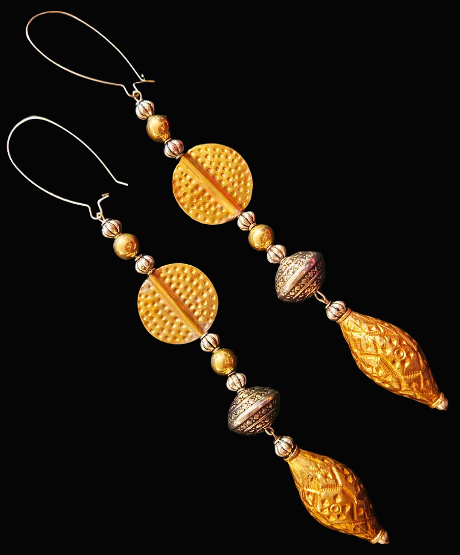 Silver and Gold Tone Tribal Beaded Shoulder Dusters, Exotic Ethnic