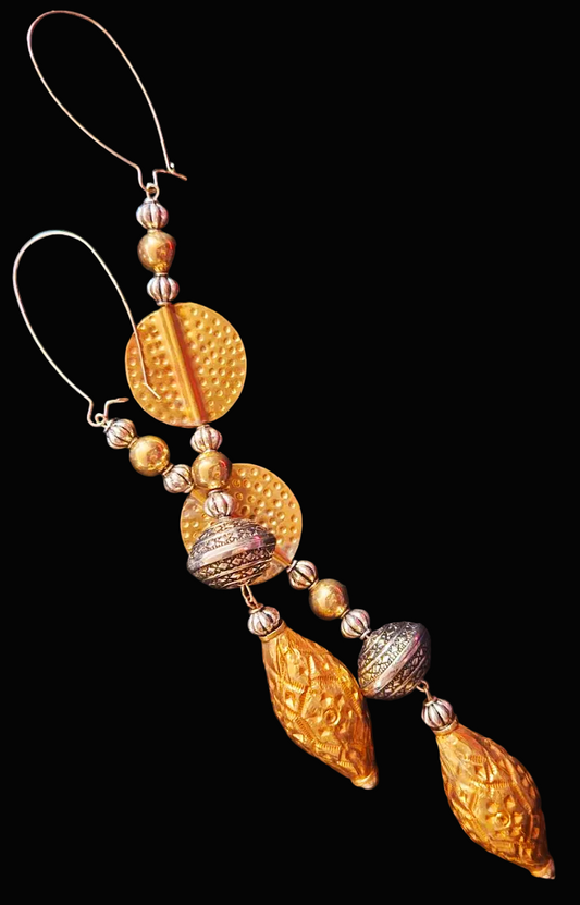Silver and Gold Tone Tribal Beaded Shoulder Dusters, Exotic Ethnic