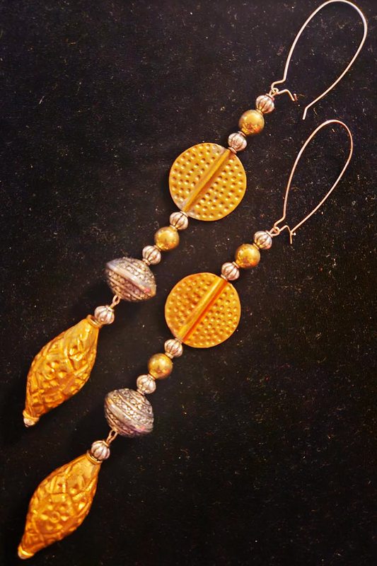 Silver and Gold Tone Tribal Beaded Shoulder Dusters, Exotic Ethnic