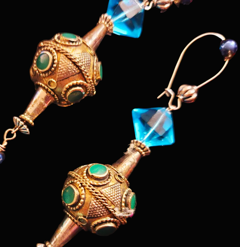Exotic Ethnic Beaded Shoulder Duster Pierced Statement Earrings