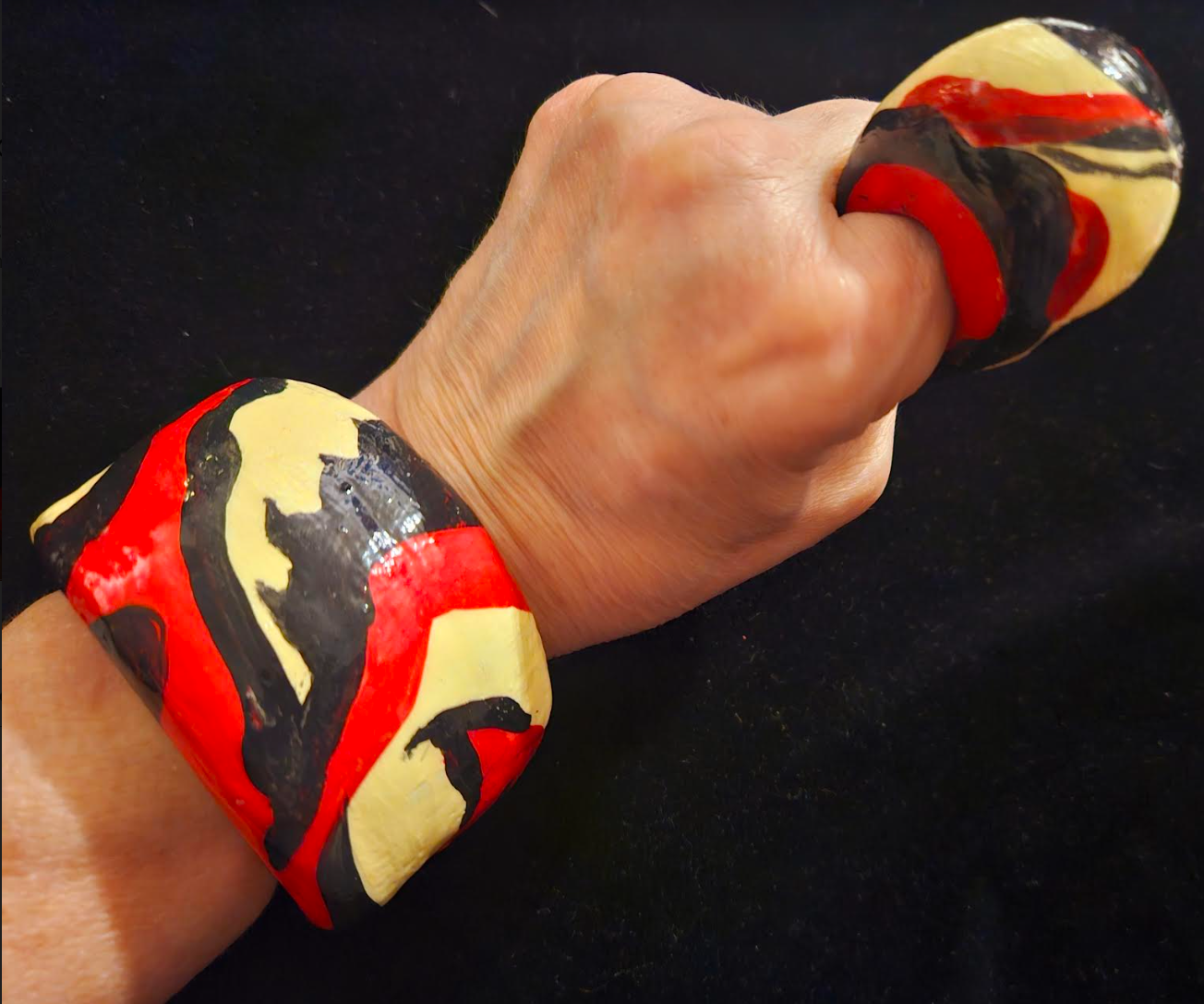 Hand Sculpted Wide Abstract Zebra Print Statement Cuff, Oversized R