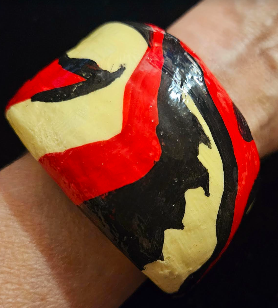 Hand Sculpted Wide Abstract Zebra Print Statement Cuff, Oversized R