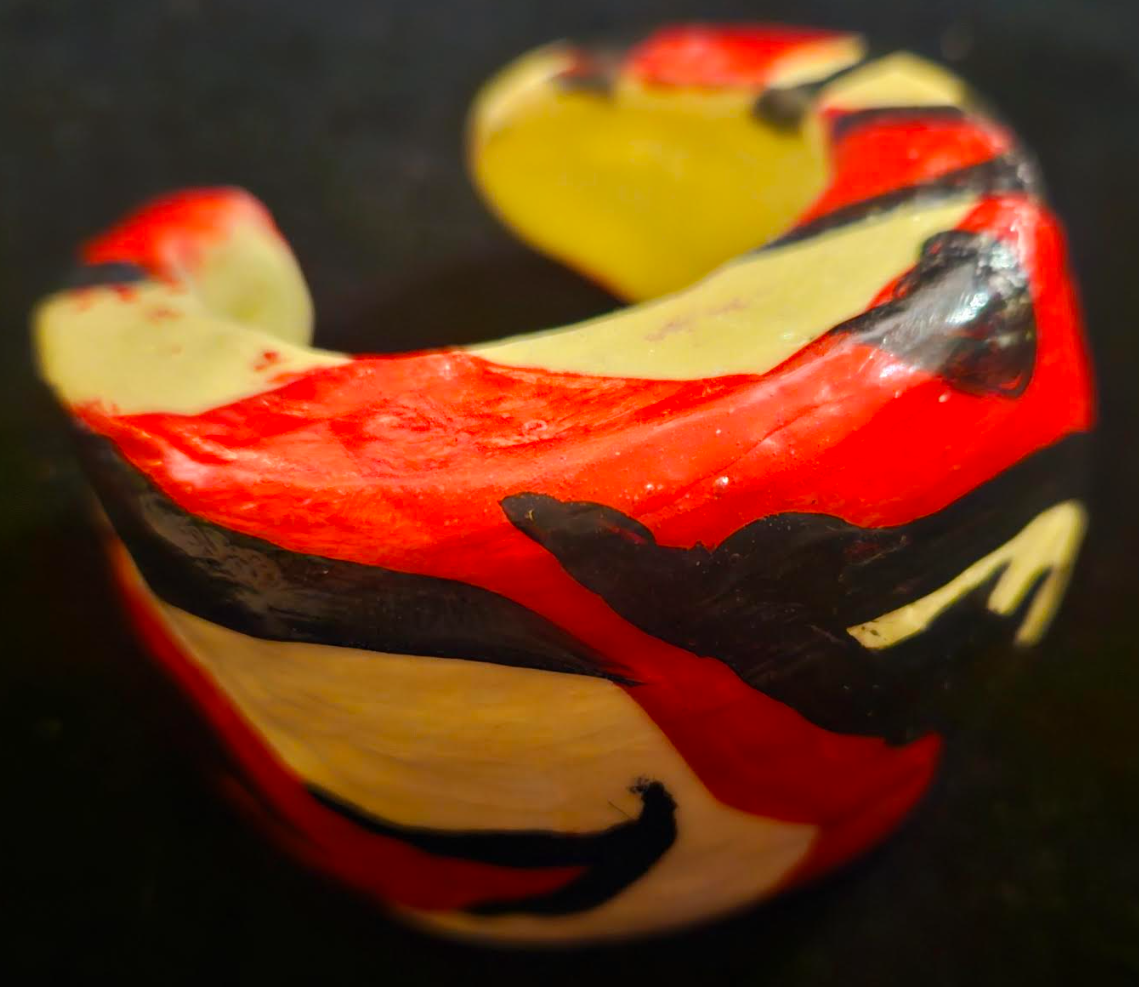 Hand Sculpted Wide Abstract Zebra Print Statement Cuff, Oversized R