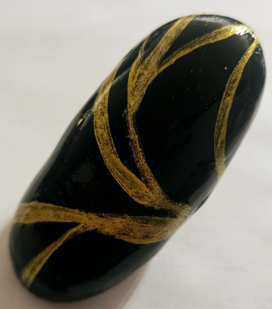 Sculpted Oversized Oval Dome Hand Ring, Black & Gold Women's Statem