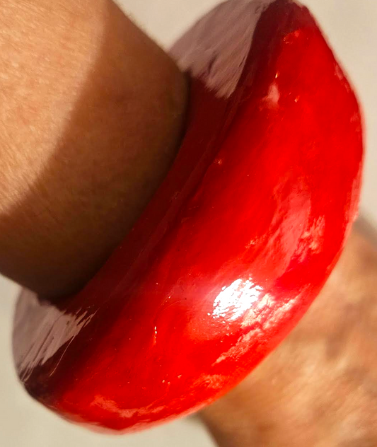 Hand Sculpted Wide Red Lacquer Bangle, Bold Crimson Stackable State