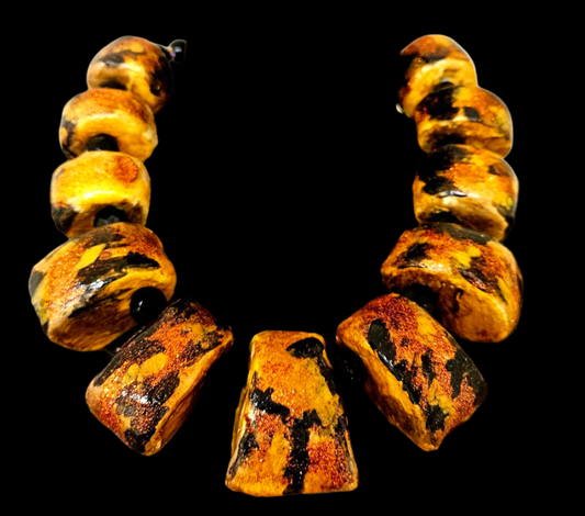 Animal Print Oversized Sculpted Beaded Statement Luxury Necklace