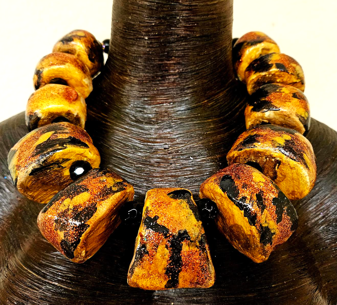 Wild & Exotic Oversized Sculpted Beaded Statement Luxury Necklace, Iri