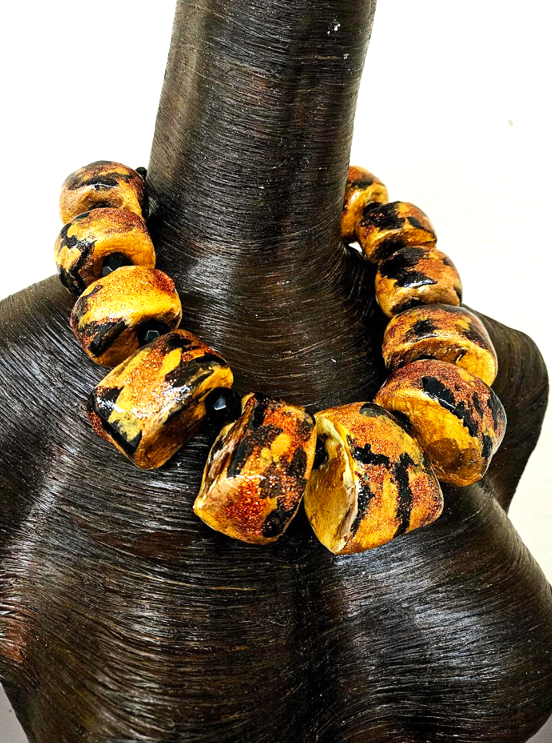 Wild & Exotic Oversized Sculpted Beaded Statement Luxury Necklace, Iri