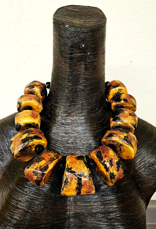 Animal Print Oversized Sculpted Beaded Statement Luxury Necklace