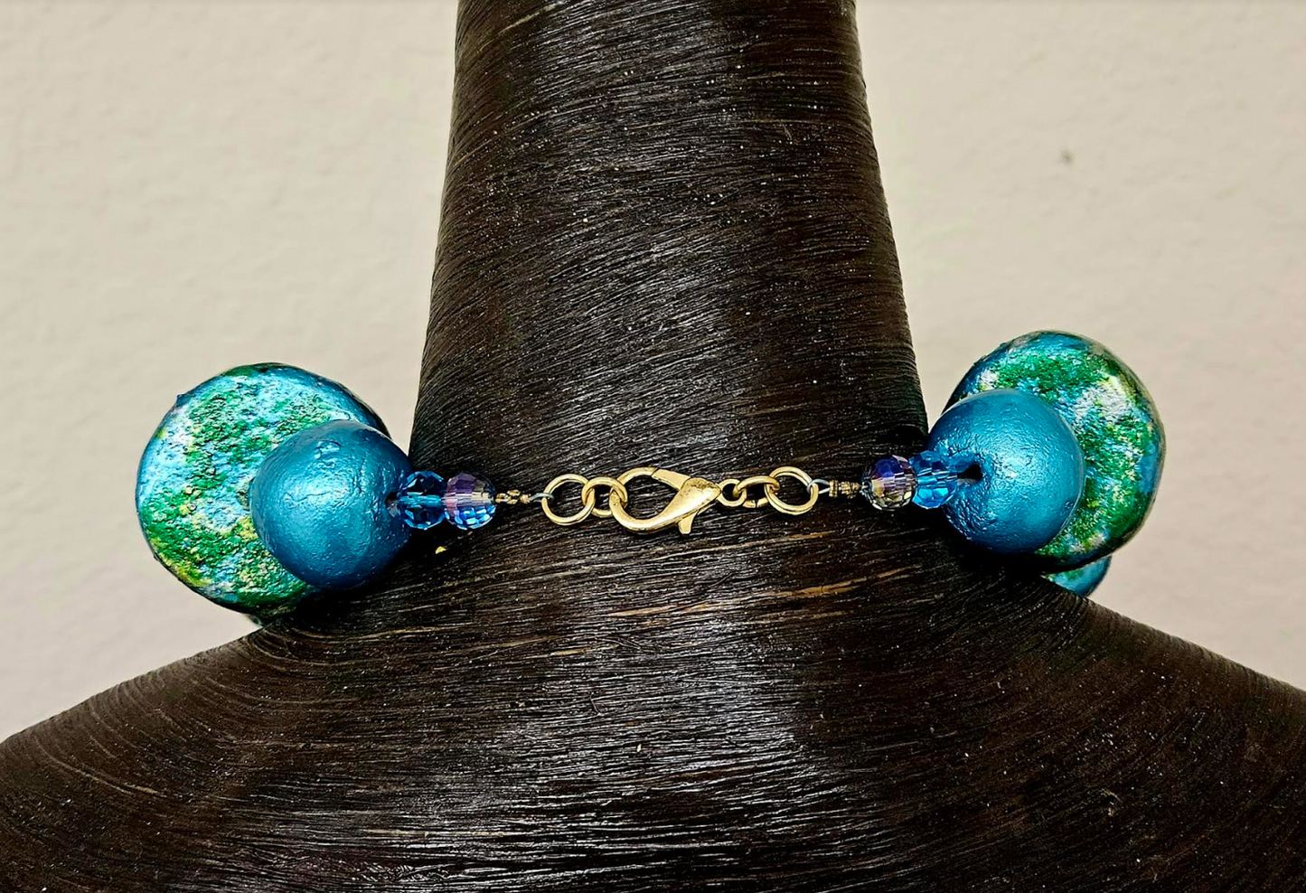 Hand Sculpted Oversized Bead & Sari Silk Ribbon Chest Piece, OOAK A