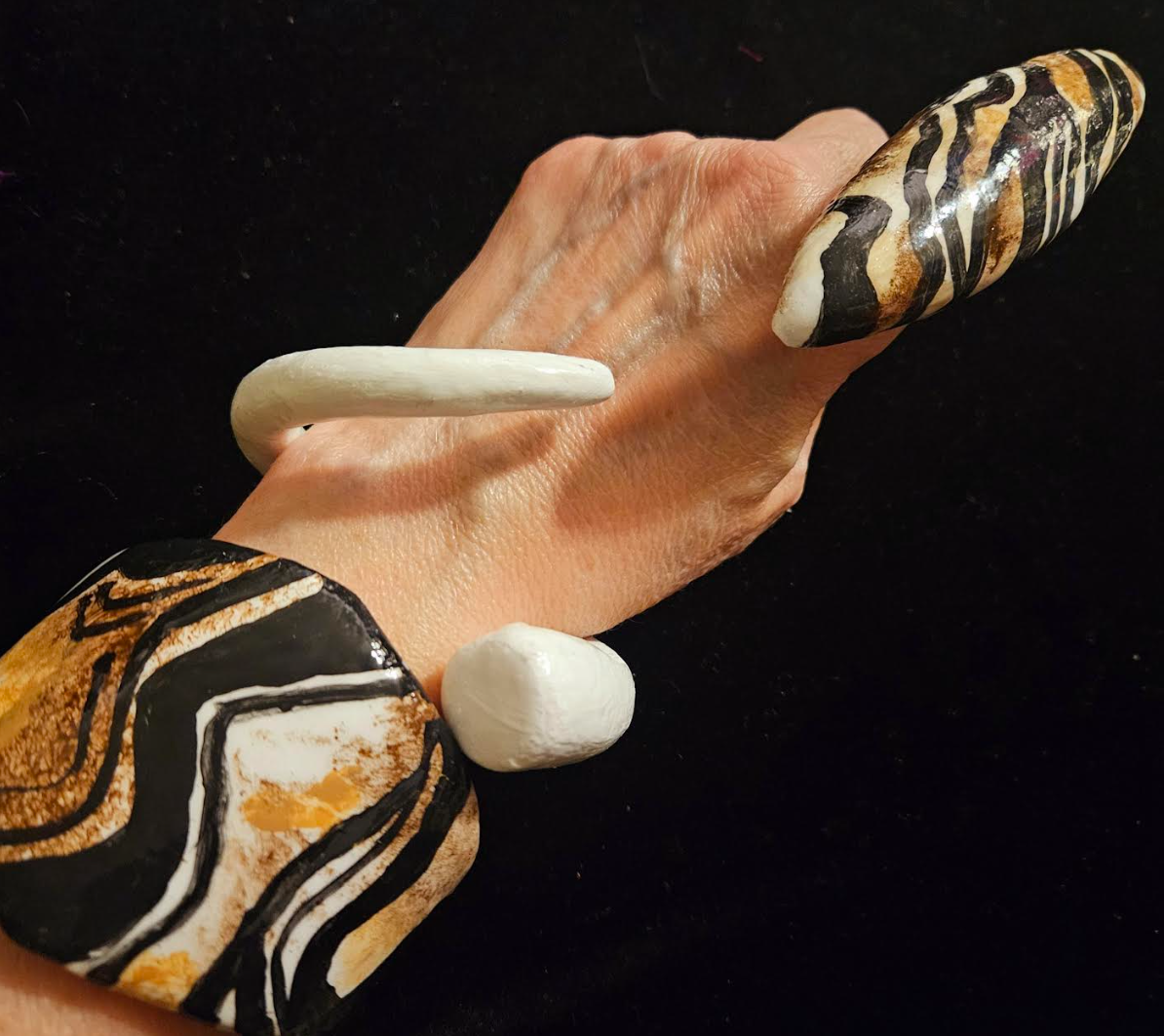Massive Abstract Zebra Sculpted Hand Ring, Oversized Animal Print S