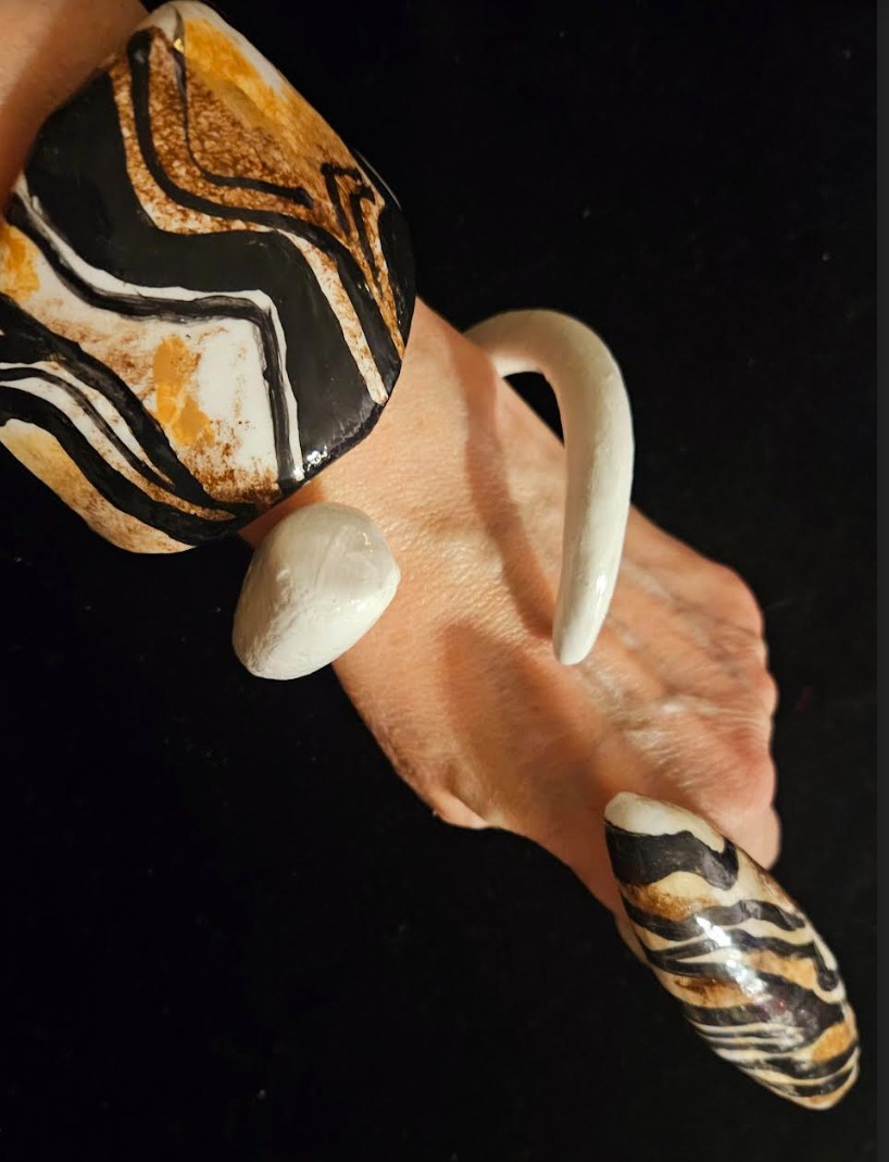 Massive Abstract Zebra Sculpted Hand Ring, Oversized Animal Print S