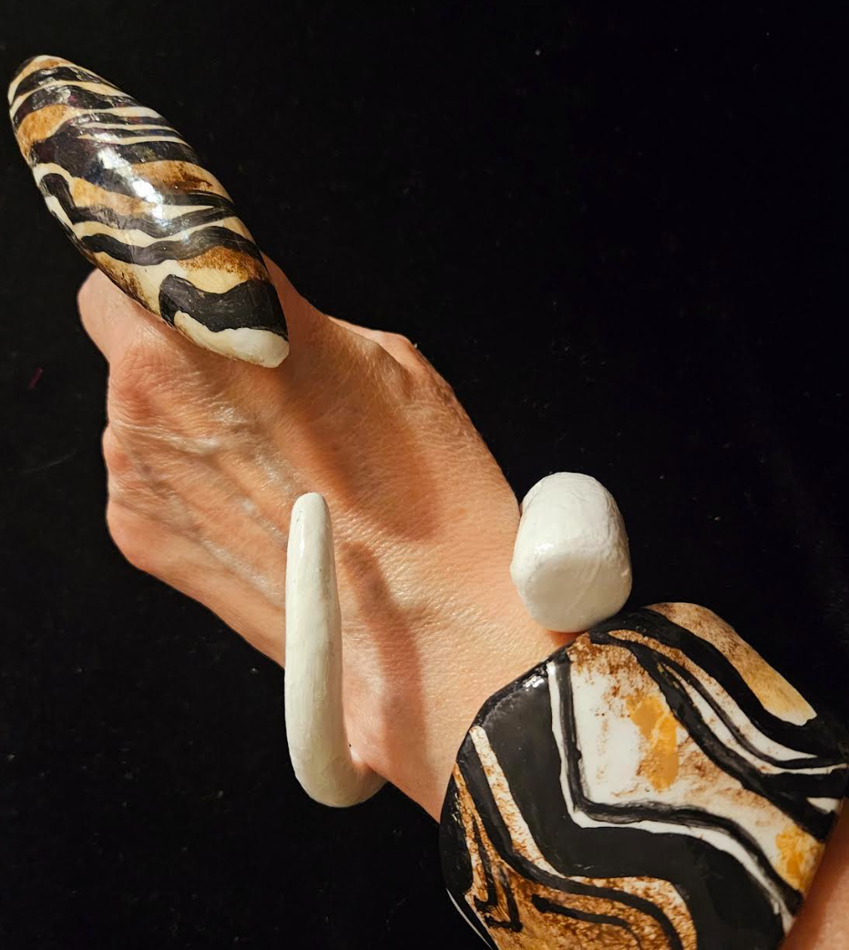 Massive Abstract Zebra Sculpted Hand Ring, Oversized Animal Print S