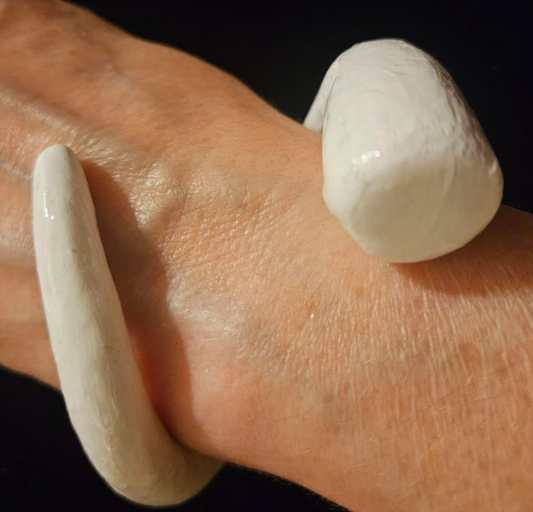 White Lacquer Snake Cuff for Women, Stackable Unisex Artisan Bangle