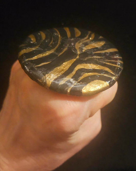 Bronze & Black Zebra Print Oversized Button Statement Ring