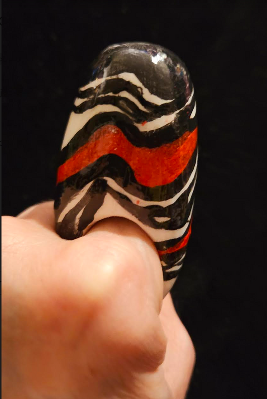 Hand Sculpted Zebra & Red Exaggerated Dome Statement Ring