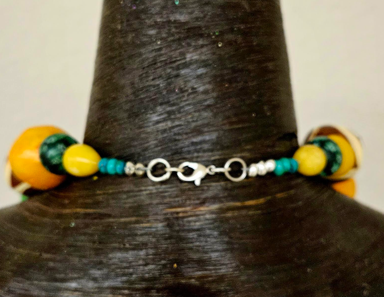 Huge Sculpted Beaded Statement Luxury Necklace - Green Orange & Brown