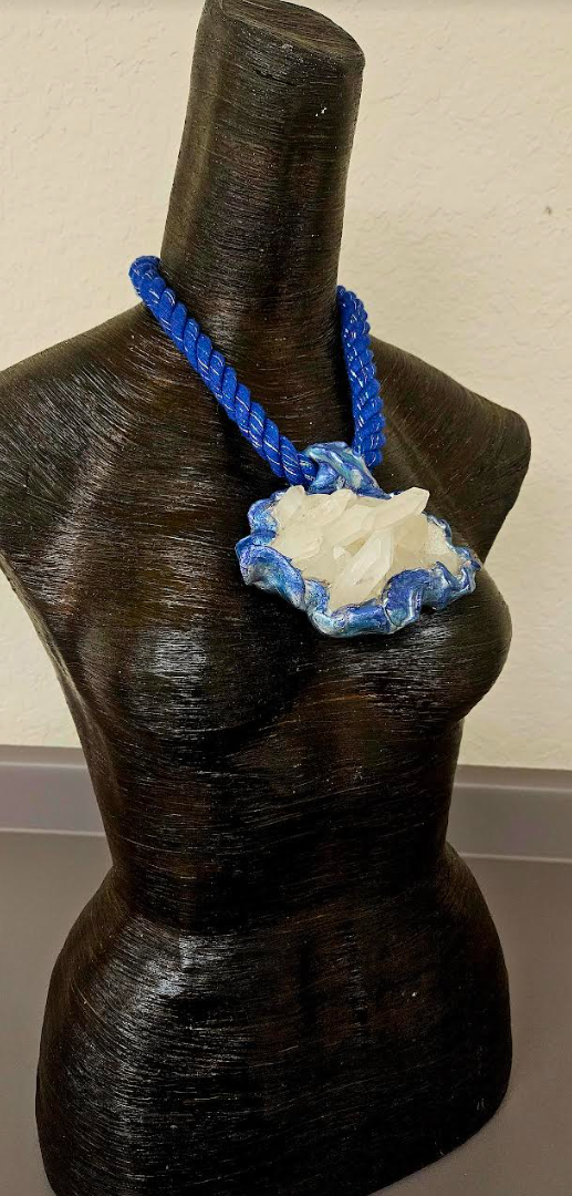 Gemmy White Quartz Sculpted Rope Statement Gemstone Pendant