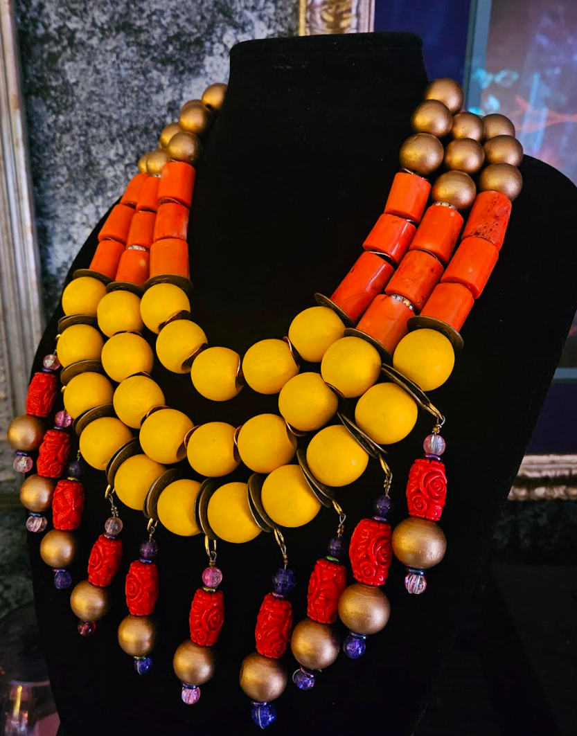 Yellow Orange & Red Beaded Chest Piece - Designs for Affluent Buyers
