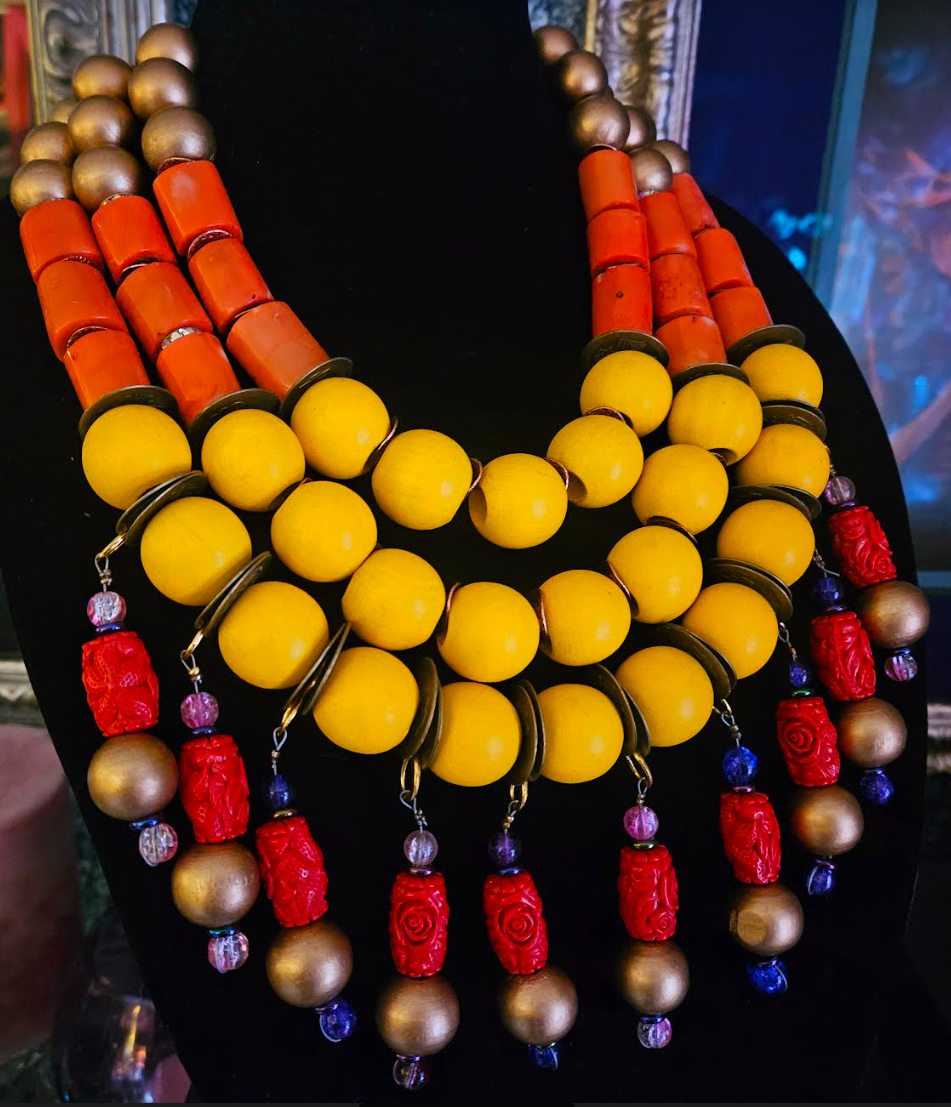 Yellow Orange & Red Beaded Chest Piece - Designs for Affluent Buyers