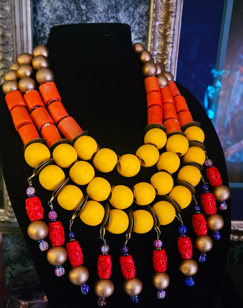 Yellow Orange & Red Beaded Chest Piece - Designs for Affluent Buyers
