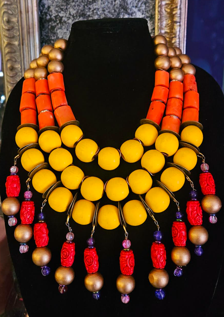 Yellow Orange & Red Beaded Chest Piece - Designs for Affluent Buyers