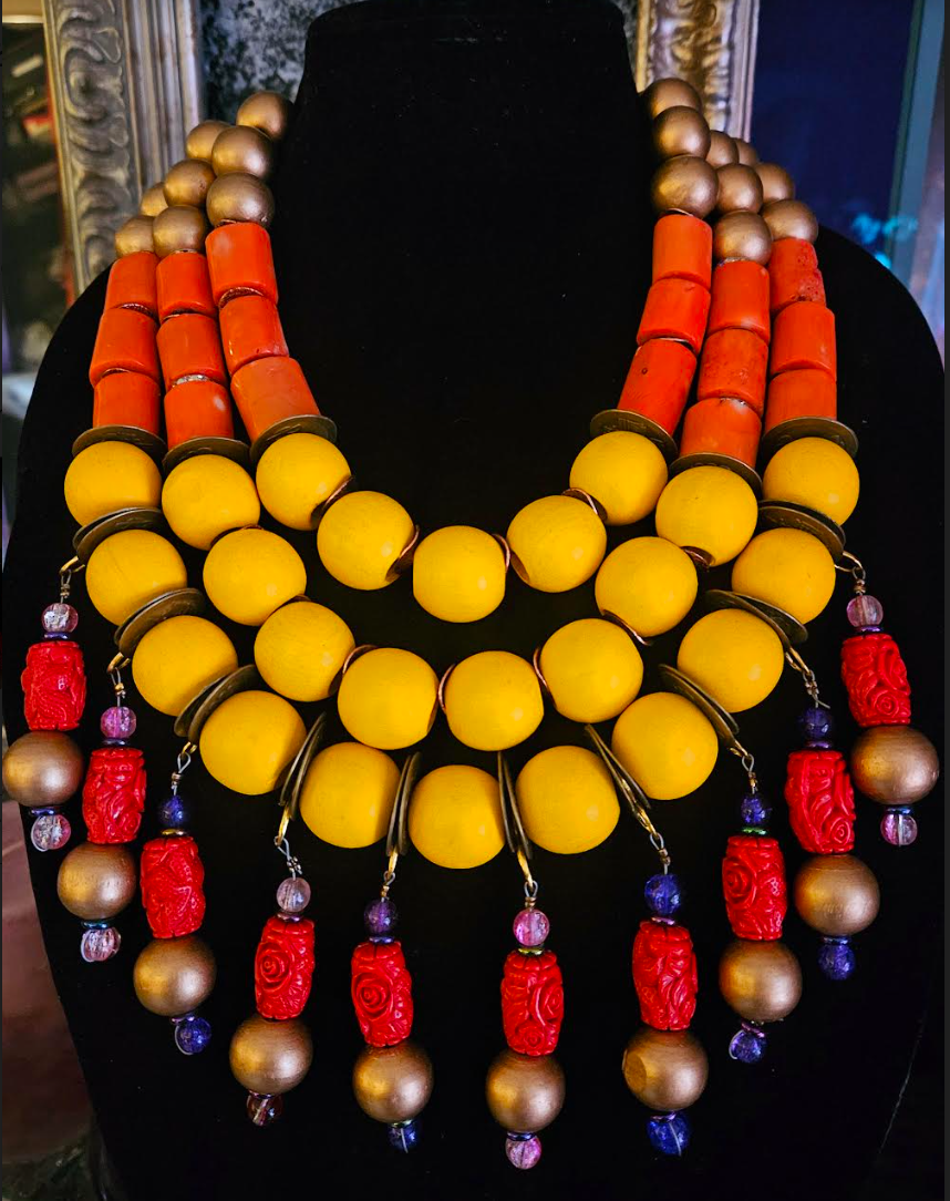 Yellow Orange & Red Beaded Chest Piece - Designs for Affluent Buyers