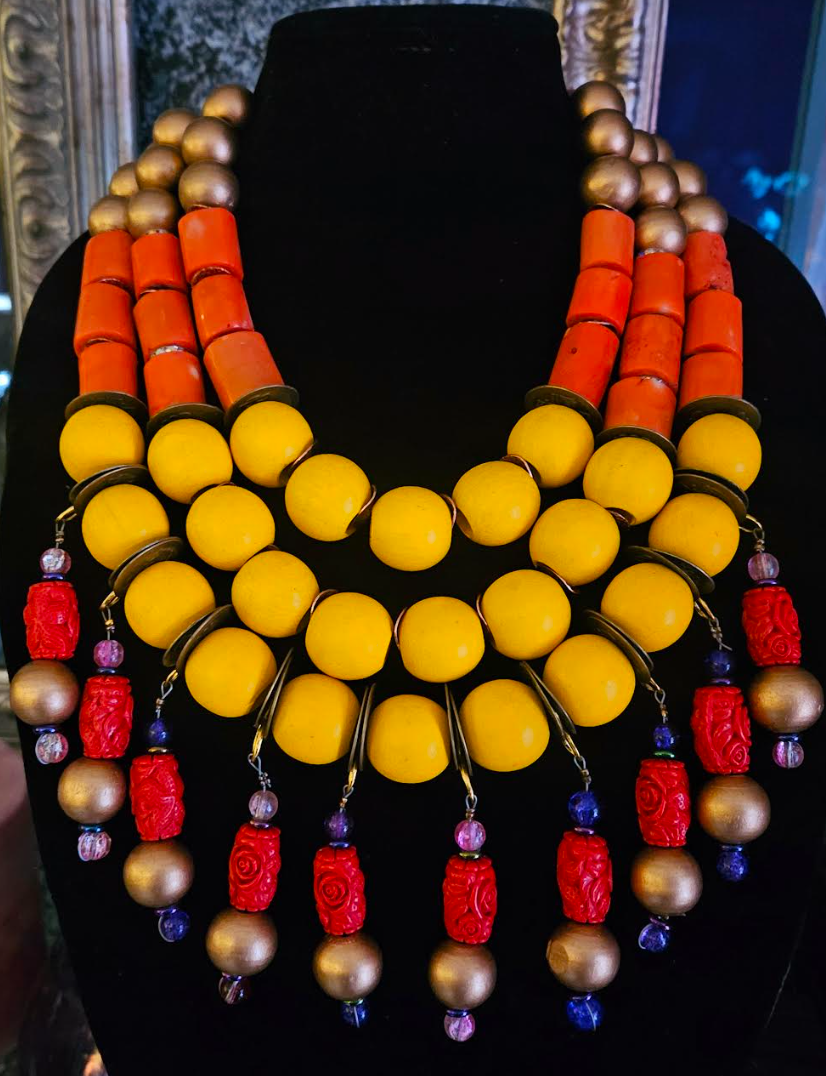 Yellow Orange & Red Beaded Chest Piece - Designs for Affluent Buyers