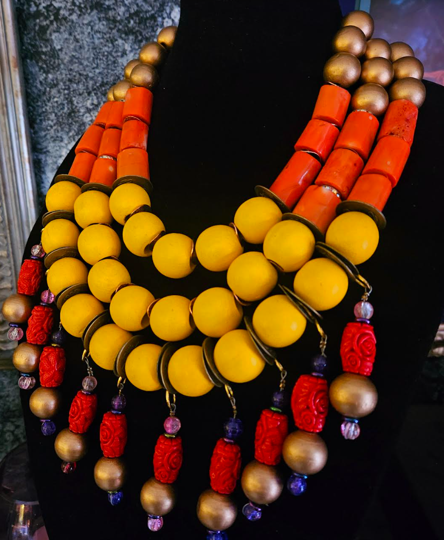 Yellow Orange & Red Beaded Chest Piece - Designs for Affluent Buyers