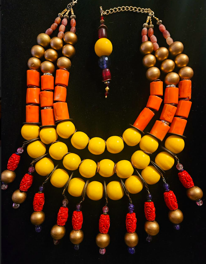 Yellow Orange & Red Beaded Chest Piece - Designs for Affluent Buyers