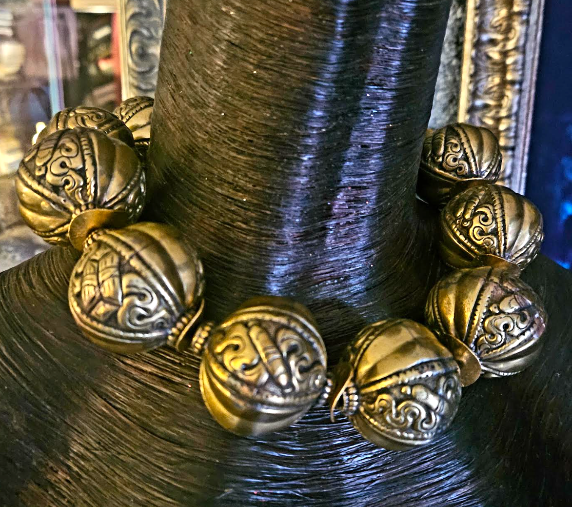 Huge Tibetan Brass Repousse Beaded Tribal Statement Choker - Luxury