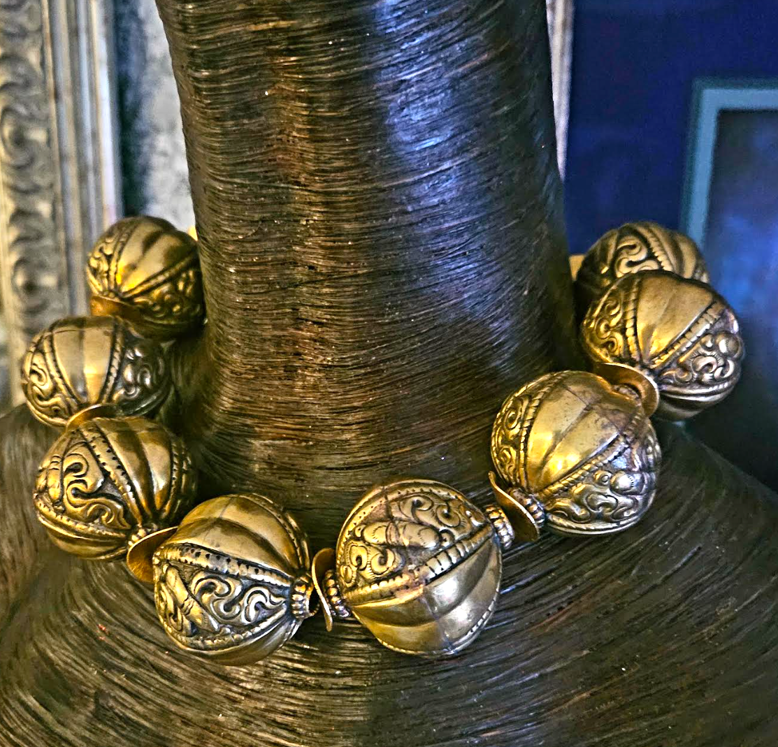 Huge Tibetan Brass Repousse Beaded Tribal Statement Choker - Luxury