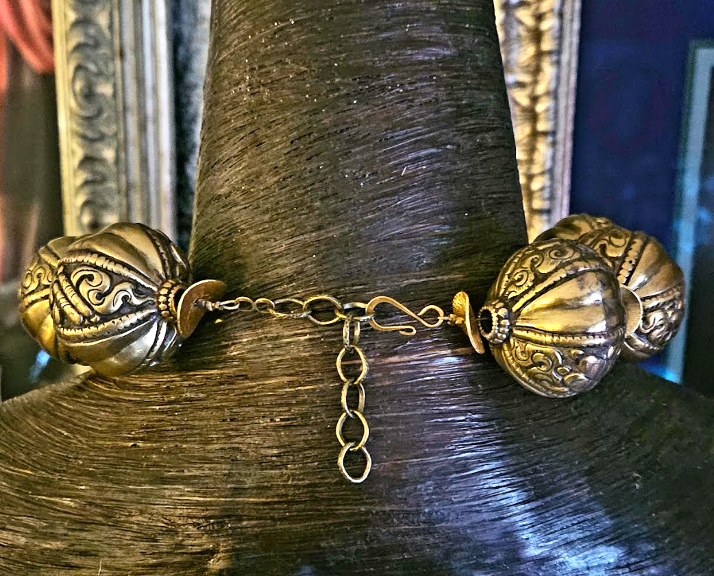 Huge Tibetan Brass Repousse Beaded Tribal Statement Choker - Luxury