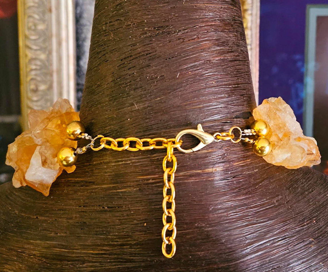Raw & Rough Citrine Choker With Massive Rhinestone Gemstone Pendant