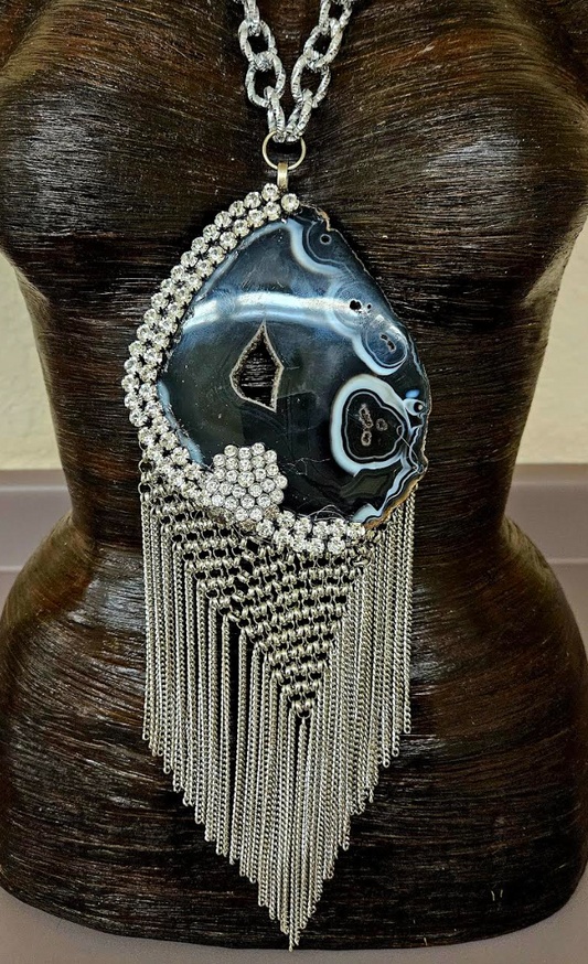 Black & White Druzy Agate Rhinestone Chainmail Oversized Statement