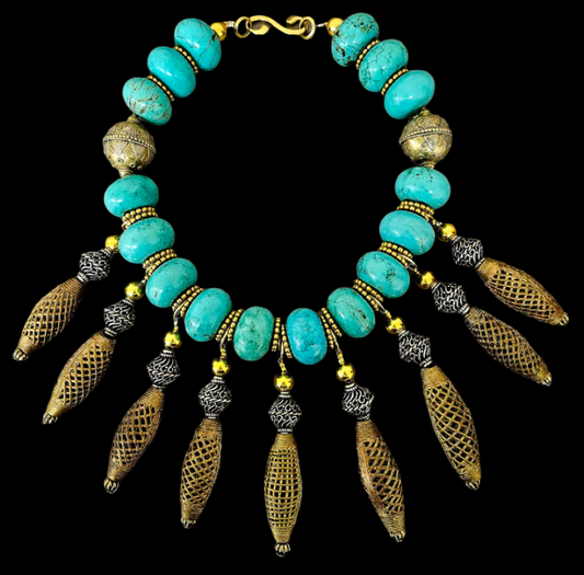 Tribal Magnesite Rondelle & Lost Wax Brass Dangle Statement - Bold