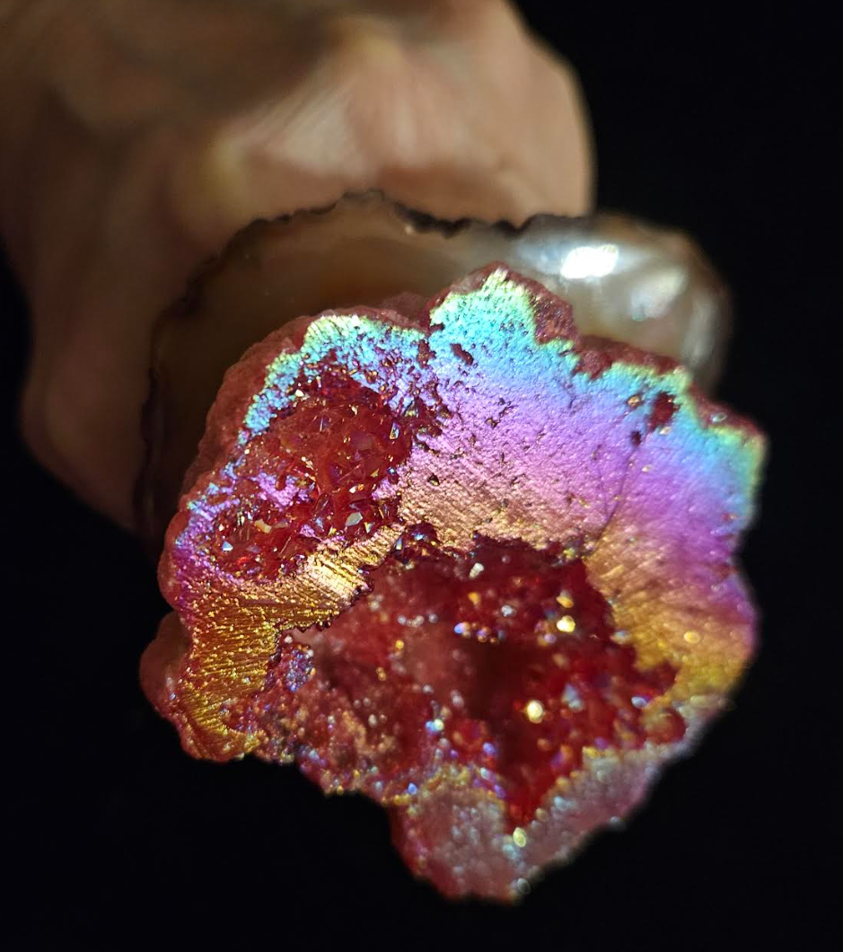 Red Titanium Geode & Agate Slab Adjustable Statement Ring - OOAK