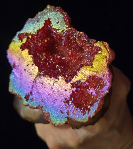 Red Titanium Geode & Agate Slab Adjustable Statement Ring - OOAK