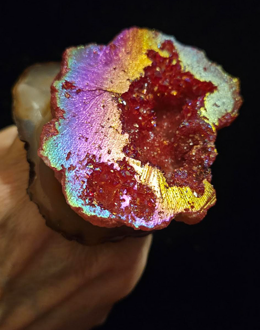 Red Titanium Geode & Agate Slab Adjustable Statement Ring - OOAK